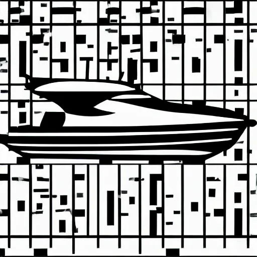 Prompt: black and white motor yacht vector icon, detailed, hard borders,