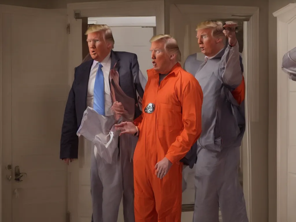 Image similar to screenshot of donald trump in arrested development wearing an orange jumpsuit