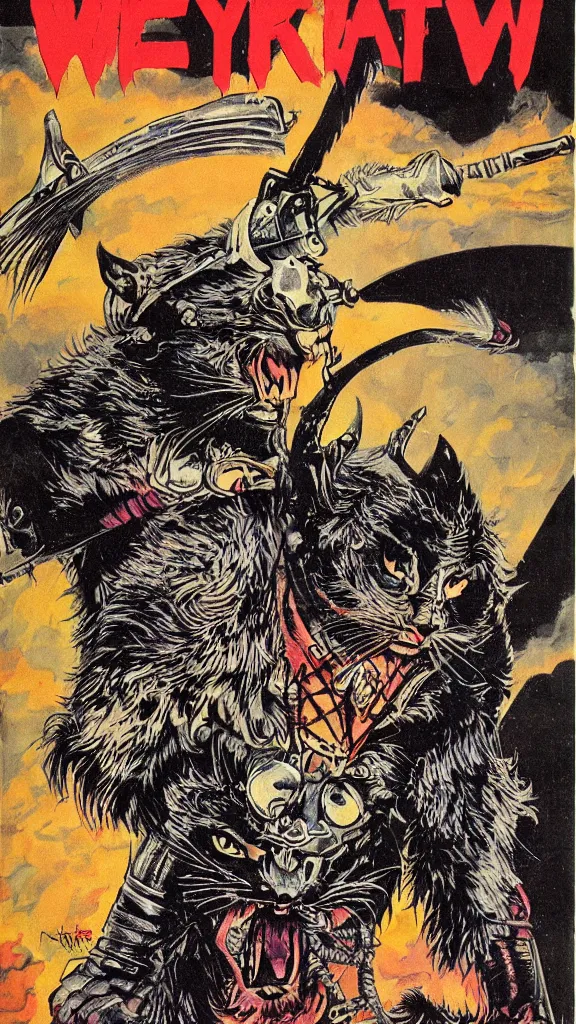 Image similar to 1 9 8 0 s heavy metal magazine illustration of a warrior cat by ralph bakshi