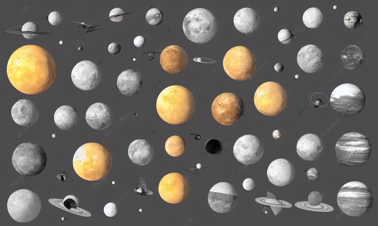 Image similar to list of 3 d concepts, various unusual space constructions and engineered celestial bodies on a black solid background