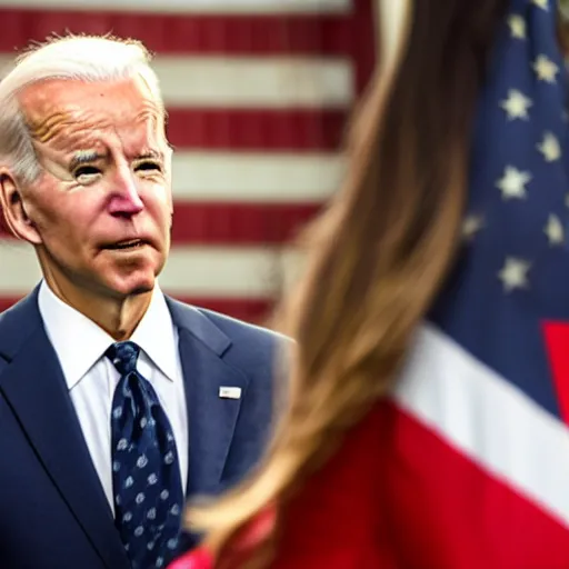 Image similar to victoria justice as joe biden, 8 k resolution, cinematic lighting, anatomically correct