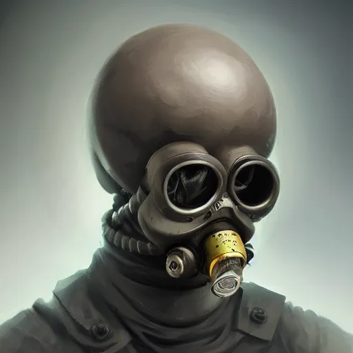 Image similar to a portrait painting of a skull wearing a gasmask, digital painting, hyper realistic, very detailed, in the style of greg rutkowski,