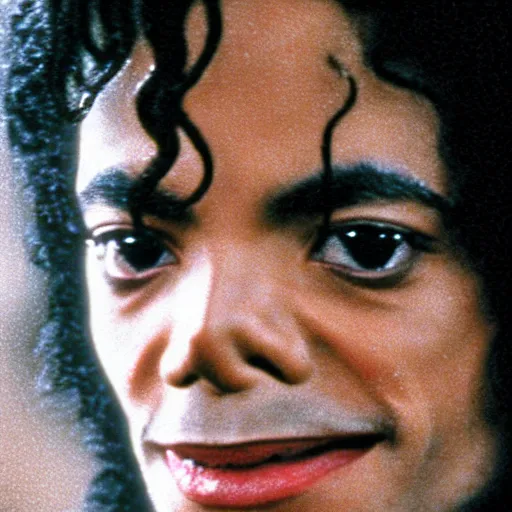 Image similar to a cinematic film still of Michael Jackson starring in The Shining, portrait, 40mm lens, shallow depth of field, close up, split lighting, cinematic