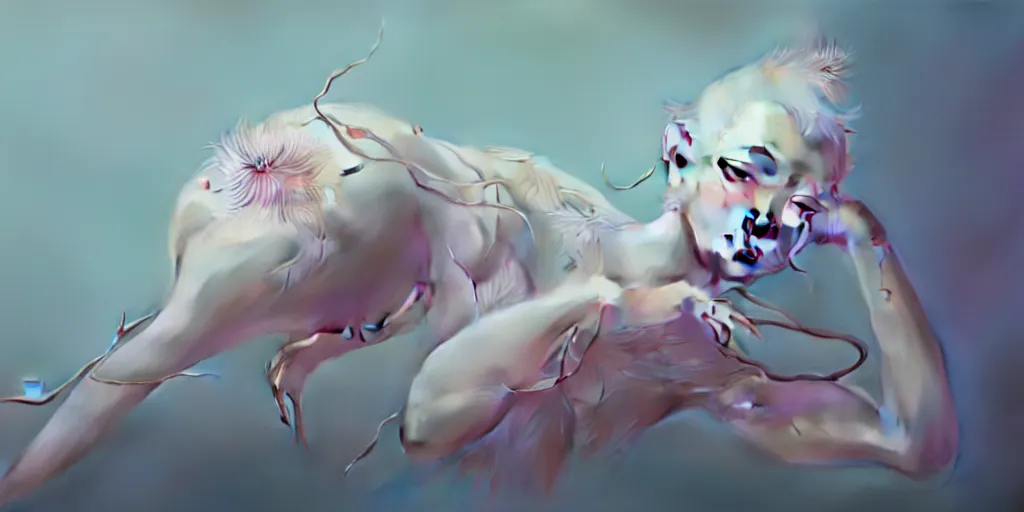 Image similar to breathtaking delicate detailed concept art painting creature, by hsiao - ron cheng, bizarre compositions, exquisite detail, pastel colors, 8 k