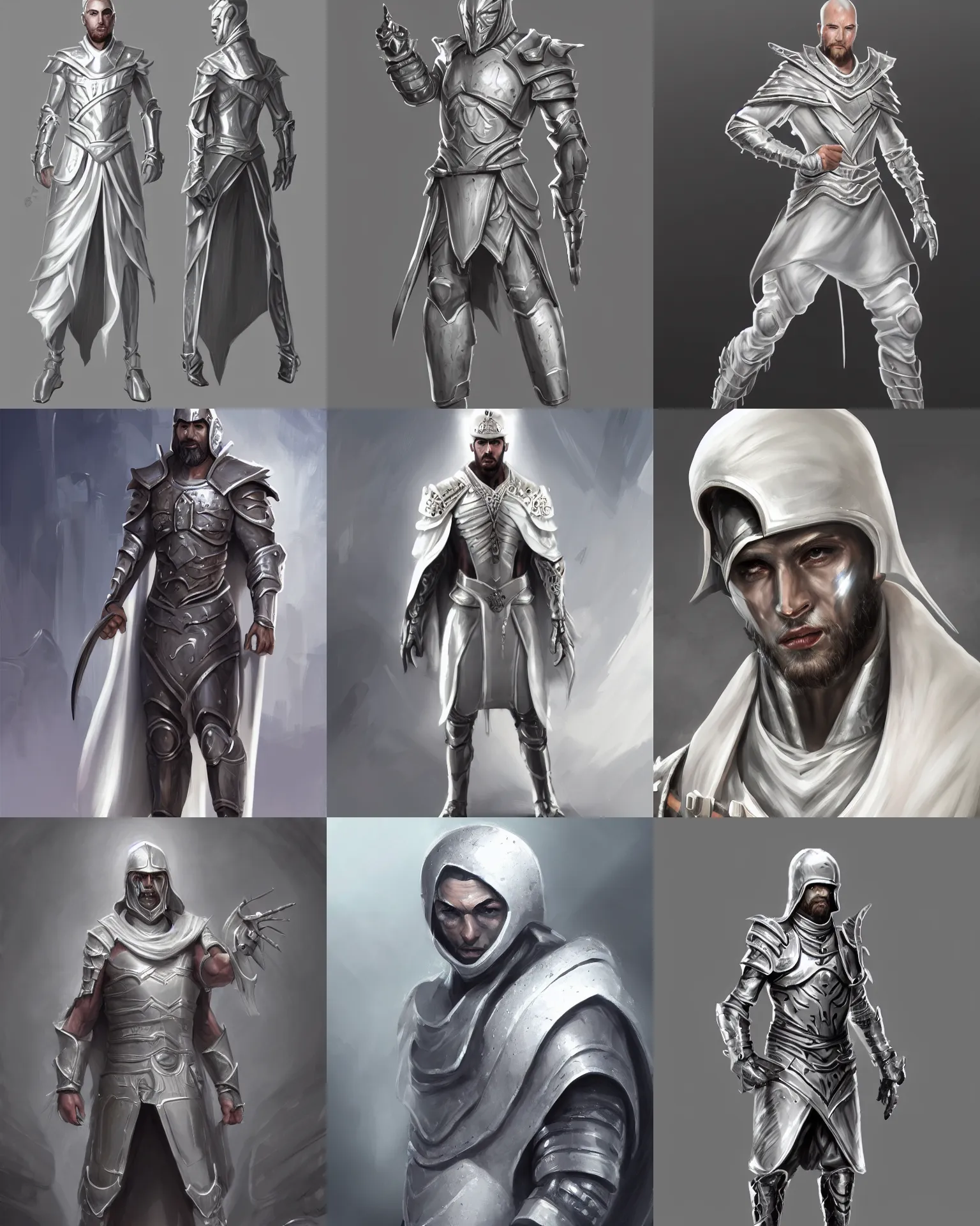 Prompt: character concept art, metal skin male legionnaire, dressed in white robes, elegant, detailed, digital painting, trending on artstation, concept art, smooth, sharp focus, illustration, 8 k