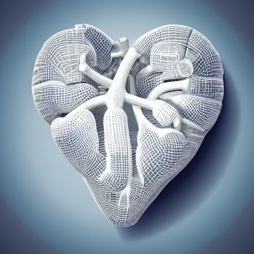 Image similar to a painting of a 3D heart, anatomically realistic heart, the background is white, in the style of Philip Sun on ArtStation and Parag Lavande on ArtStation, 4k,