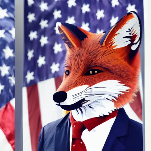 Image similar to a fox animal dressed in a suit in the style of a presidential campaign poster 8 5 mm f / 1. 4