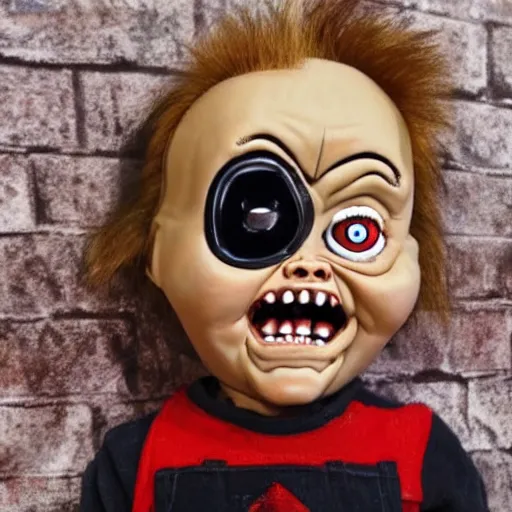 Image similar to screaming chucky doll in style of iron giant film