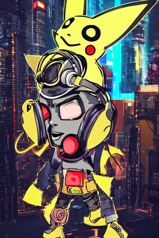 Image similar to Cyberpunk Pikachu wearing headphones