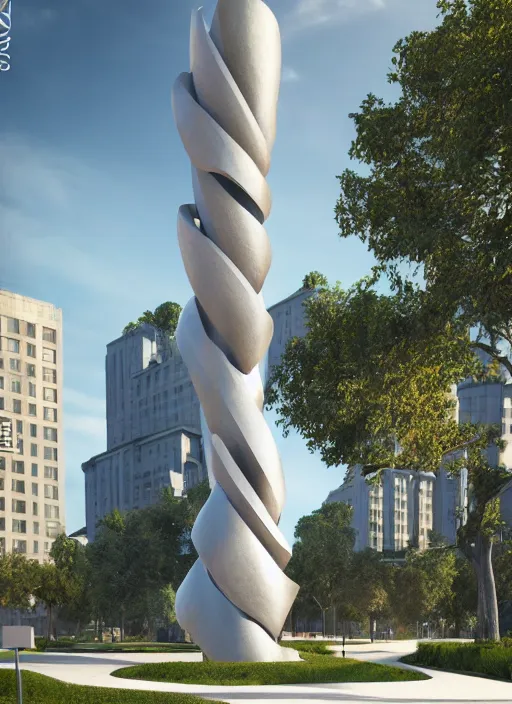 Image similar to highly detailed realistic architecture 3 d render of a futuristic stele monument in frank gehry style standing in city park, archdaily, made in unreal engine 4 octane render