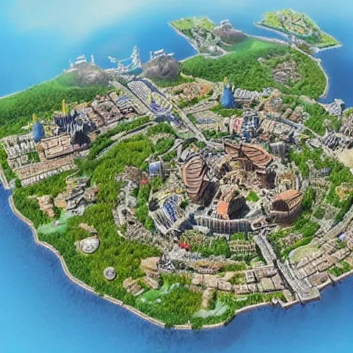 Image similar to Large Fantasy City in the middle of an island in the ocean, city plans