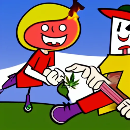 Image similar to billy and mandy rolling a cannabis joint with grim