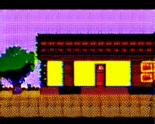 Image similar to Pixel art of a rural gas station at dusk, in the style of 1981 Video Games, 4bit, CGA, 16 colors, high contrast