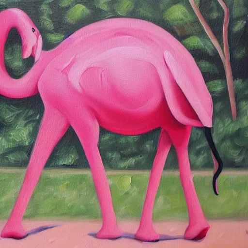 Prompt: elephant riding on a flamingo oil painting on canvas