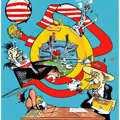 Image similar to The East Coast–West Coast hip hop rivalry, attacks, illustrated by Dr Seuss