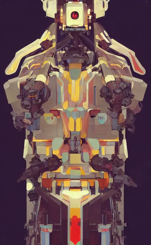 Prompt: upper half portrait of colourful army mecha robot, art by hsiao - ron cheng & alphonse mucha, highly detailed, digital painting, concept art, illustration, smooth sharp focus, intricate, symmetry, blcak background, black backdrop, png, artstation,