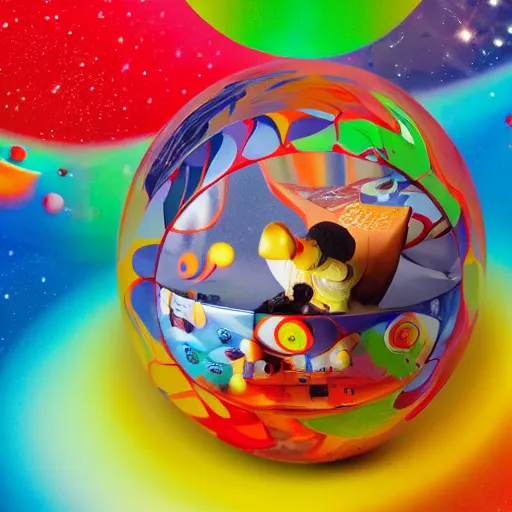 Prompt: Liminal space in outer space!!!!!, Kinder Surprise toy!, professional product photography, colorized background