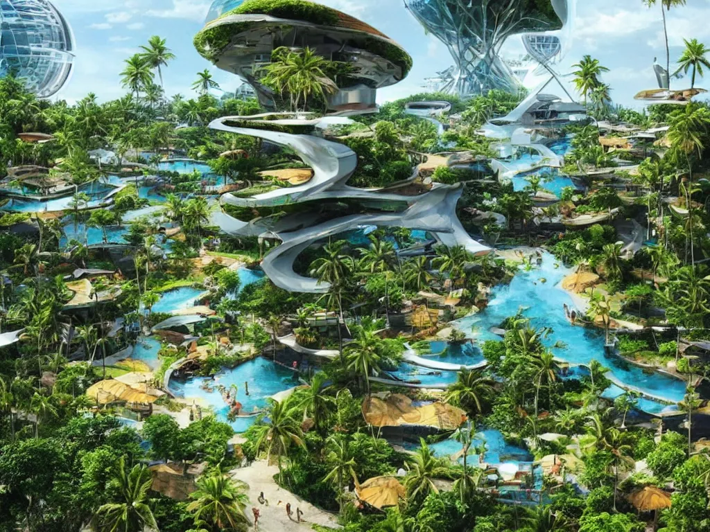 Image similar to futuristic bali island in the year 2 0 5 0, perfect faces