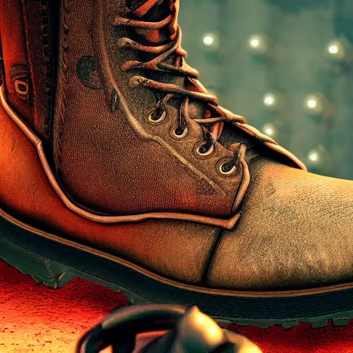 Image similar to a studio shot of mechanic boots made in heaven in the borderlands 3 style, close - up, cinematic shot, intricate, ornate, photorealistic, ultra detailed, realistic, 1 0 0 mm, photography, octane, high definition, depth of field, bokeh, 8 k, behance, artstation