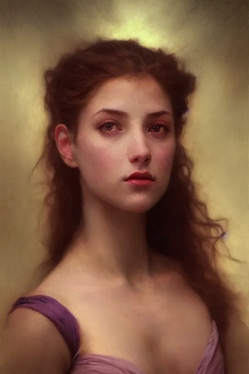 Image similar to Portrait of Amy Rose by bouguereau, abstract purple lighting, intricate, elegant, somber, highly detailed, oil painting, smooth, sharp focus, illustration, art by artgerm and greg rutkowski and zdislav beksinski