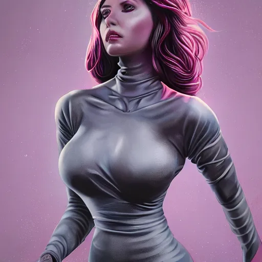 Prompt: painting of a female in a skintight dress, by dan hillier and charlie bowater and artgerm, 4 k post - processing highly detailed, trending on artstation, cinematic lightning, volumetric lightning, highly detailed, - s 1 5 0