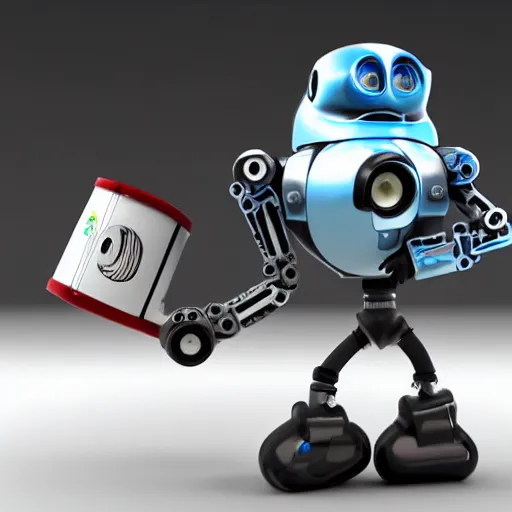 Image similar to a cool mechanic robot chick, with a tv head and gears and bolts everywhere on its body, doing karate moves in the air and swinging an electric guitar, 3 d render by pixar and disney,