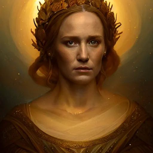 Image similar to majestic gracious regal goddess mater theia portrait, ancient greece, atmospheric lighting, painted, intricate, volumetric lighting, beautiful, rich deep colours masterpiece, golden hour, sharp focus, ultra detailed, by leesha hannigan, ross tran, thierry doizon, kai carpenter, ignacio fernandez rios