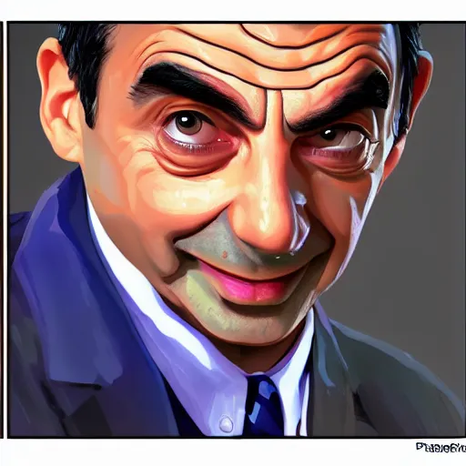 Prompt: painting of mr bean in the art style of gta 5, art by patrick brown, cell shading