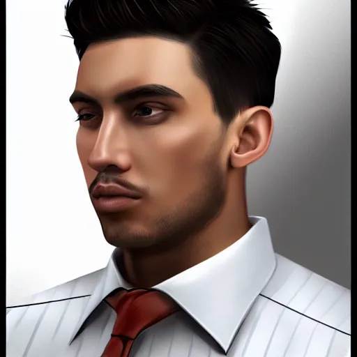 Image similar to realistic! portrait of young brown working man wearing a formal shirt, hyperrealistic face!, 8k detailed digital art , trending on artstation, detailed digital art