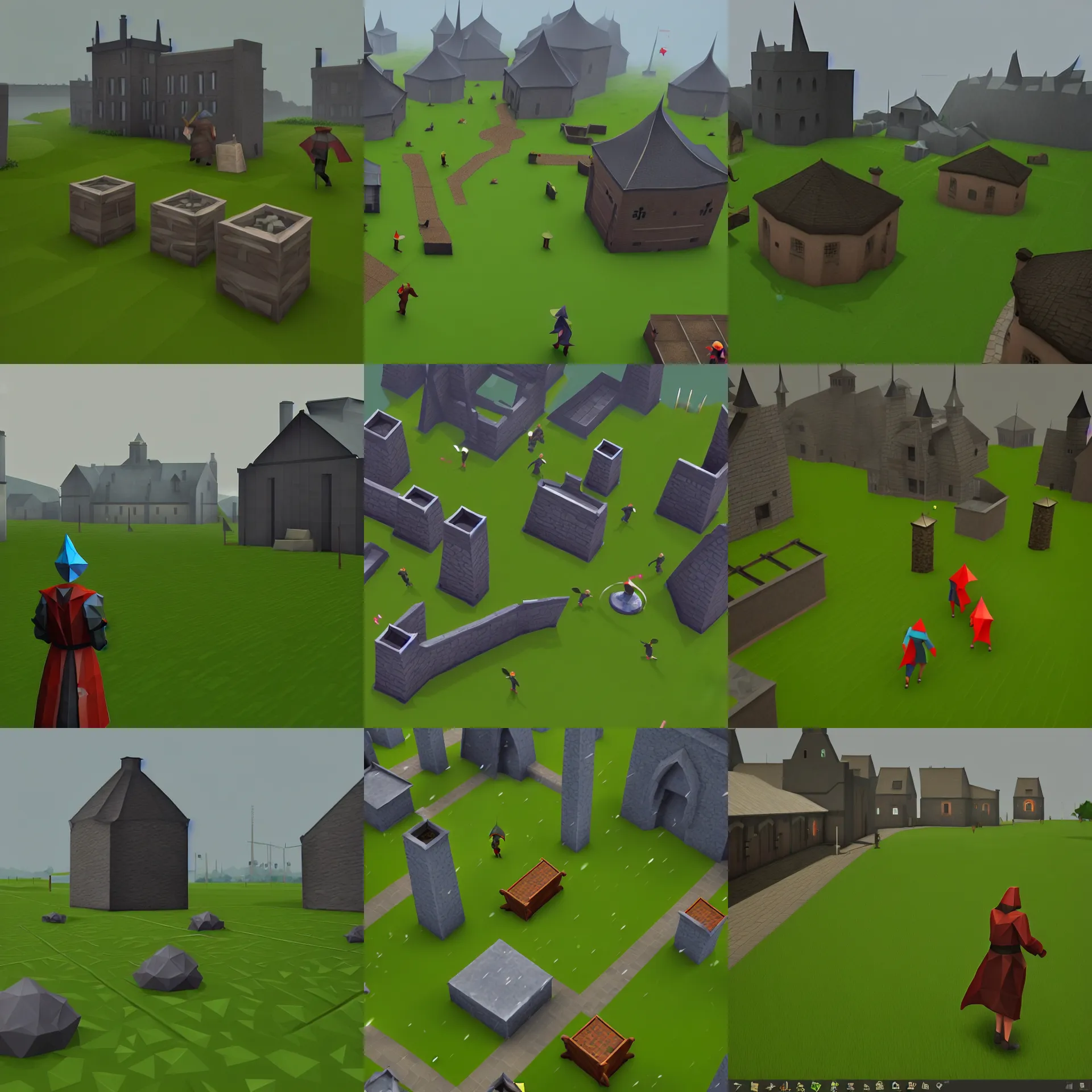 Prompt: raining, screenshot from the game runescape, low poly
