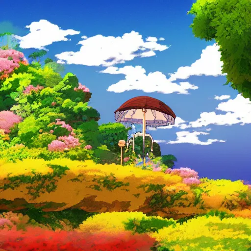 Image similar to a beautiful landscape by studio ghibli, digital art