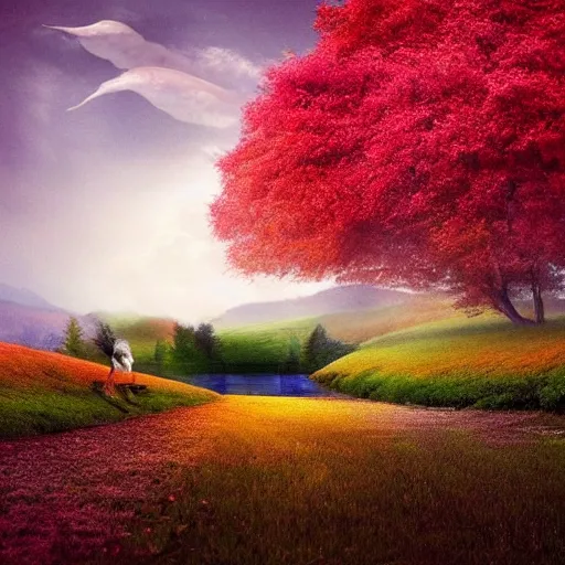 Image similar to beautiful anima dream, colour, nature, scenes, light, connection, relationship