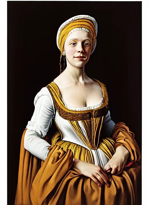 Prompt: portrait of young woman in renaissance dress and renaissance headdress, art by oliviero toscani