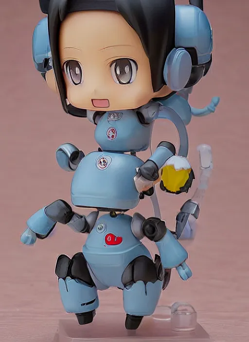 Image similar to a hyperrealistic oil painting of a kawaii mecha musume girl nendoroid caricature with a big dumb grin featured on wallace and gromit by jack davis