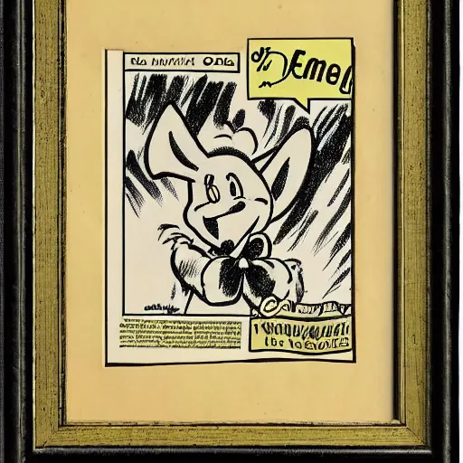 Prompt: Drawing of a cute donkey, comic book panel, old vintage paper, artwork by Carl Barks