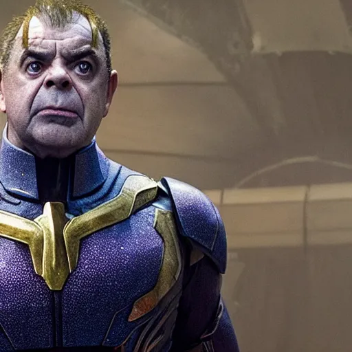 Image similar to Rowan Atkinson as Thanos in avengers infinity war