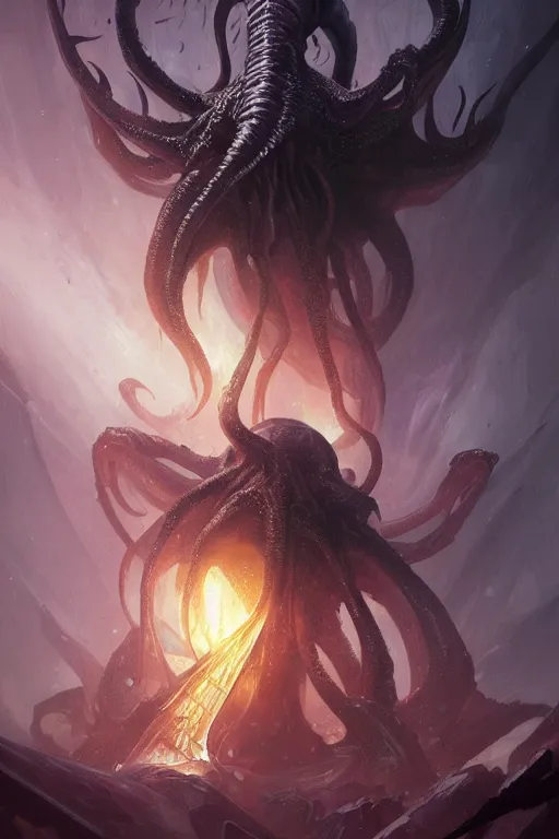 Image similar to cthulhu, eldritch god, cosmic, nightmare, outer space, aliens, digital art, magic the gathering, mtg, by greg rutkowski, trending on artstation