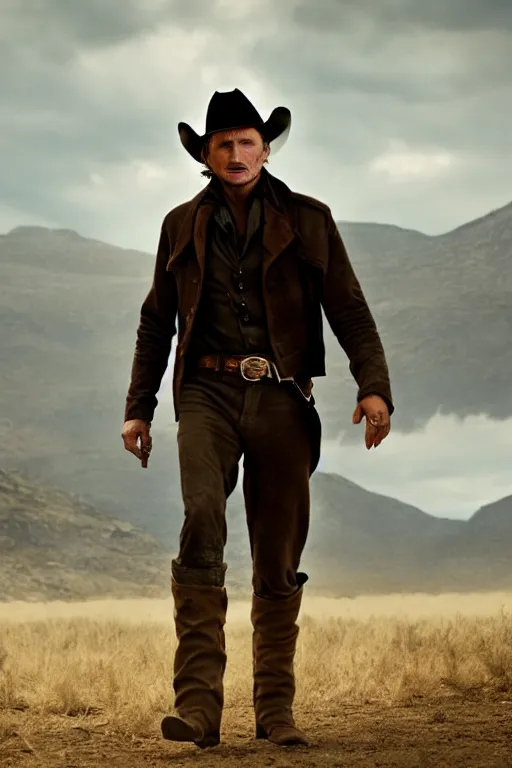 Prompt: cinematic of liam neeson cowboy, dramatics, middle shot