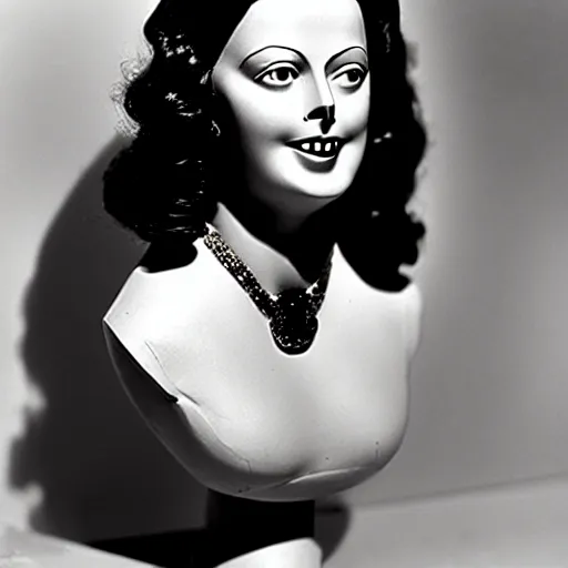 Image similar to antique sculpture of hedy lamarr, she is smiling