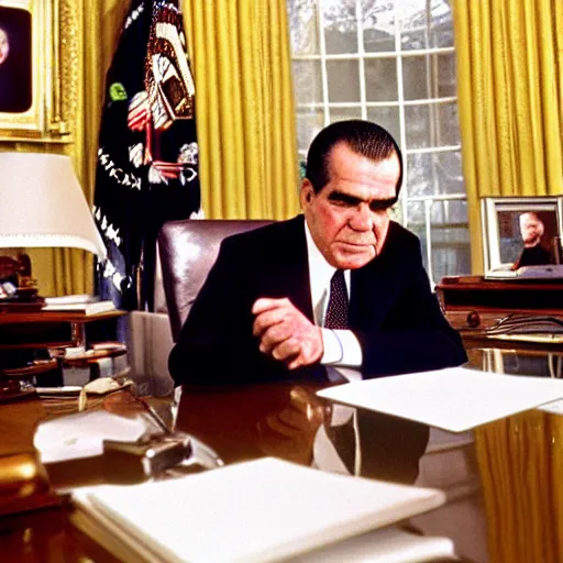 Image similar to President Richard Nixon speaks with Super Mario. White House Photo.