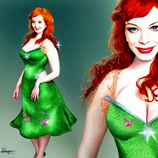 Image similar to christina hendricks with tinkerbell clothes, digital art,