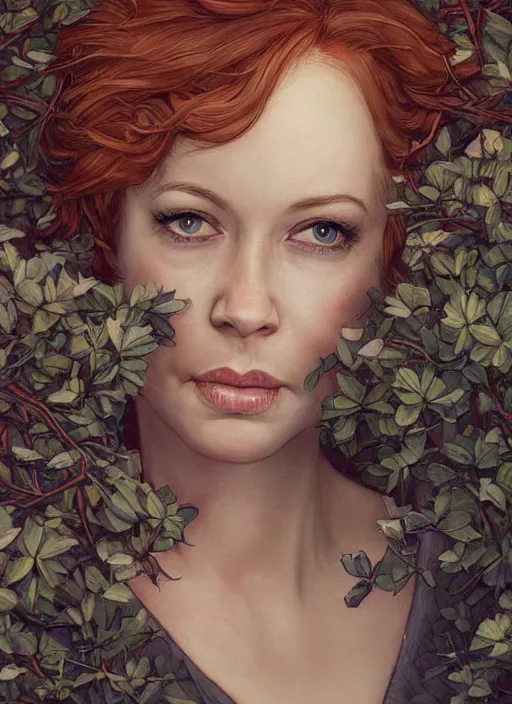 Image similar to tired Christina Hendricks taking a rest under a tree after an long adventure a ruggedly muscled handsome heroine, intricate, elegant, highly detailed, centered, digital painting, artstation, concept art, smooth, sharp focus, illustration, artgerm, donato giancola, Joseph Christian Leyendecker, WLOP, Artgerm, thunder storm