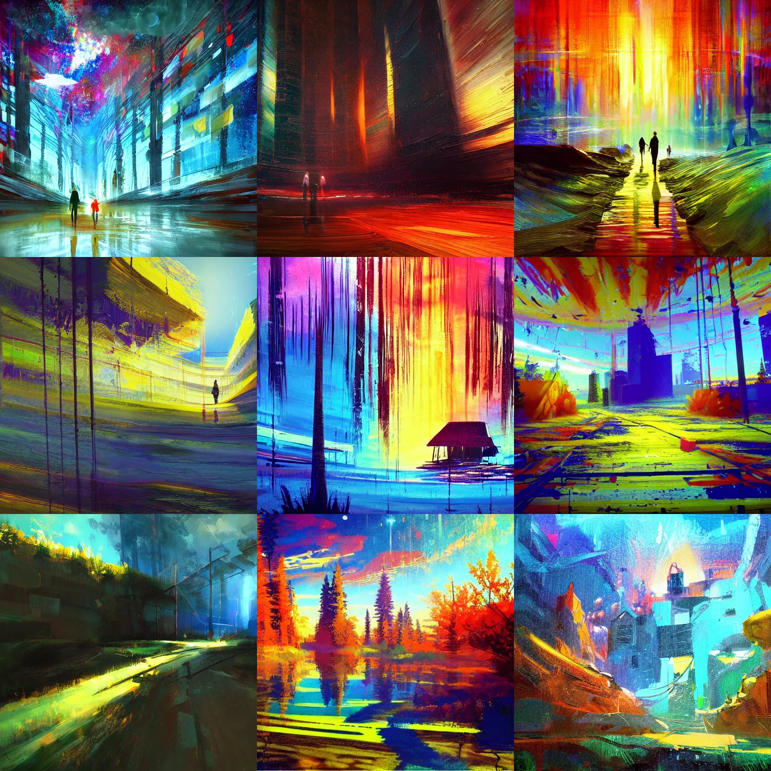 Prompt: beautiful stunning painterly landscape masterpiece painting in the style of rez,