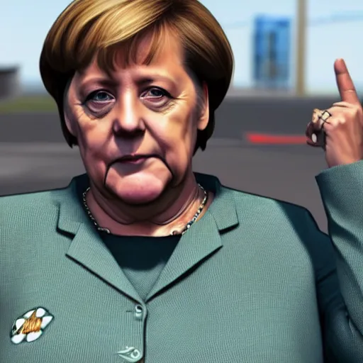 Prompt: Angela Merkel as a GTA5 gangster