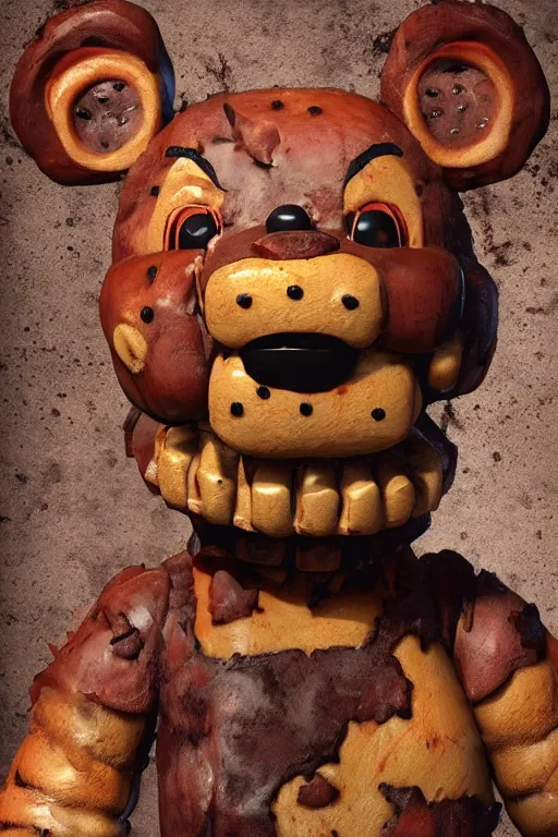 Image similar to freddy fazbear pizzaria, ultra realistic dark and horror, concept art, intricate details, highly detailed, photorealistic, octane render, 8 k