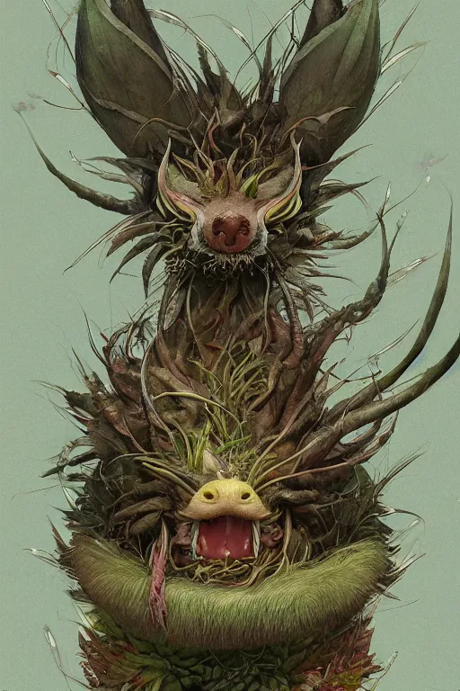 Prompt: a portrait of a plant japanese devil animal illustrated by miyazaki by karol bak, james jean, tom bagshaw, rococo, sharp focus, trending on artstation, cinematic lighting, hyper realism, octane render, 8 k, hyper detailed, vivid, ultra detailed, highly detailed