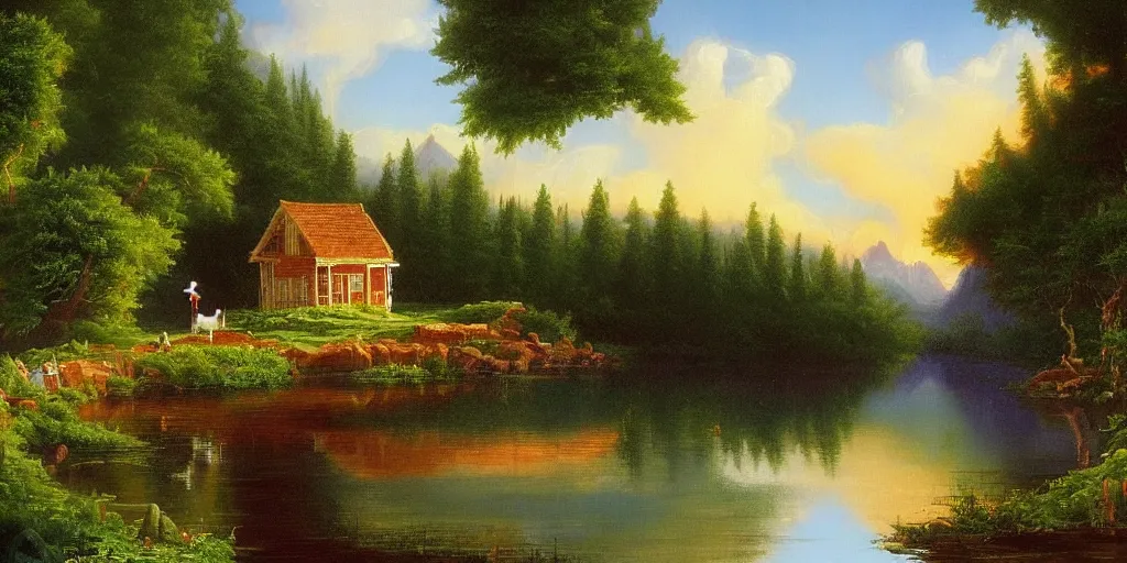 Prompt: bob ross painting a picture in the style of thomas cole
