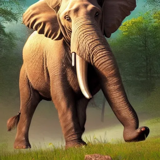 Prompt: high quality digital art of Bigfoot riding a elephant, 8k, hyper realistic