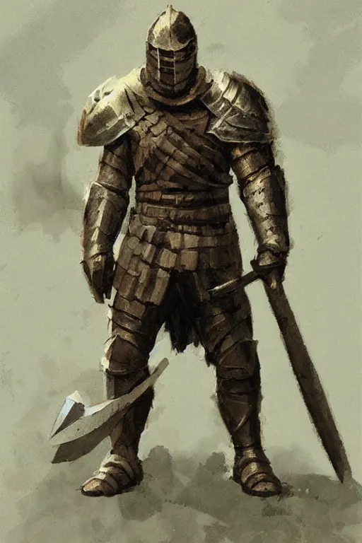 Image similar to a knight holding an axe, leaning against axe concept art in style of Greg Rutkowski, painted by Frank Frazetta, John Singer Sargant