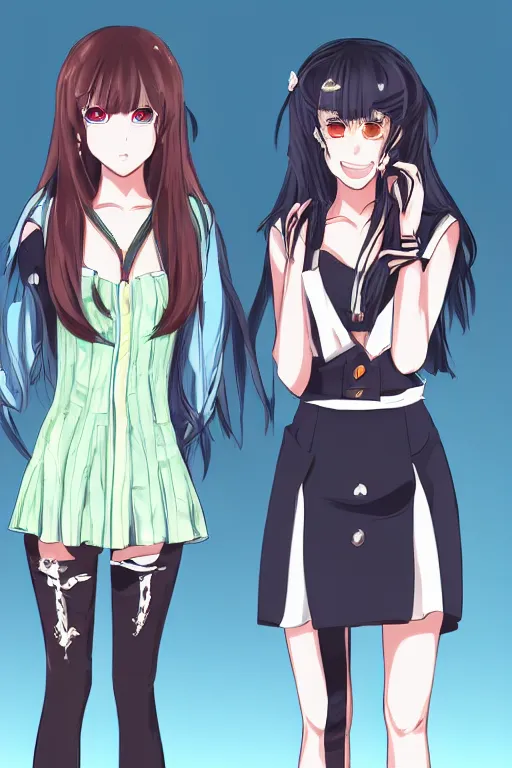 Prompt: two beautiful female idols in causal clothes standing face to face angry, detailed anime art